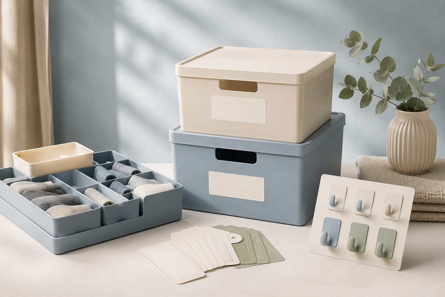 Organisation Kit — Storage boxes (x3), Label set, Drawer dividers