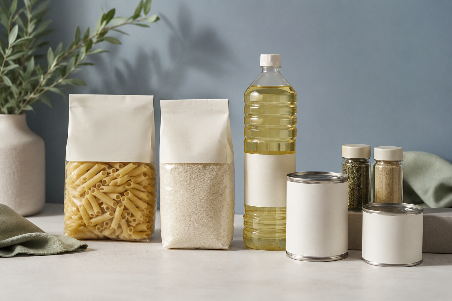 Pantry Staples Kit — Dry pasta (x2), Rice (1 kg), Cooking oil