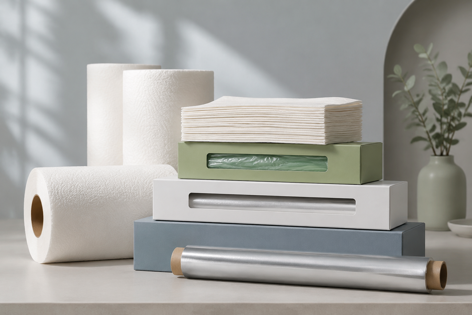 Paper & Wraps Kit — Kitchen paper (x4), Foil roll, Cling film
